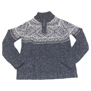 Inis Crafts made in Ireland quarter zip mock neck fair isle wool sweater size M